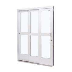 Porta De Aço De Correr 215x152cm 3 Folhas Com Vidro Liso Qualitysol Ramassol Branco