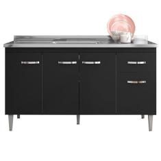 Balcao Para Pia 145 cm 4 Portas Gabriela Preto REAJL