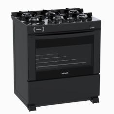 Fogao 6 Bocas Venax Delplus Vitreo Bl Preto Fosco Gas Glp