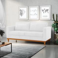 Sofá 03 Lugares Juliette Sintético PU Base Madeira Castanho D03 - D'Ro