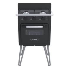Fogão Portátil de Piso 2 Bocas Gás GLP Venax Gemini Mesa Inox Acendimento Manual Preto Fosco