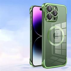 Estojo sem moldura transparente galvanizado para iPhone 14 Pro Max 12 13 Pro Max 14 Plus Capa magnética de carregamento sem fio, verde, para iPhone 14