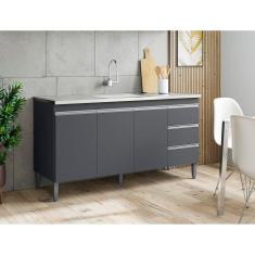 Balcão Gabinete de Pia Andréia 160cm Cinza S/ Tampo - AJL Móveis