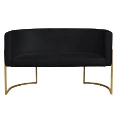 Namoradeira 2 Lugares Decorativa Luana Base Gold Veludo Preto - Montanaris Decor
