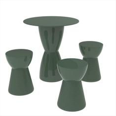 Conjunto Mesa Redonda 60x82cm 3 Banquetas Fit Grifit Verde Alecrim