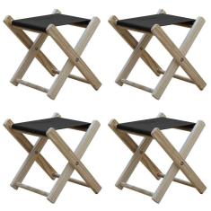 Kit 4 Banquinho De Madeira Banqueta Pescador-preto