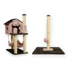 Casa Para Gatos Com Dois Andares Rede Brinquedos Poste G Sisal Cara de
