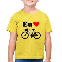 Camiseta Algodão Infantil Eu Amo Bicicleta - Foca na Moda, Amarelo can