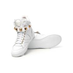 Tenis Sneaker Fitness Feminino Botinha Academia Couro - Bawmi, Branco,