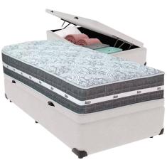 Cama Box Baú Branco E Colchão Black Graphite Molas Ensacadas Solteiro 88x188x27 Anjos