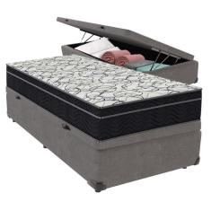 Cama Box Baú Cinza E Colchão Airtech 150 Espuma D45 Solteiro Ortobom