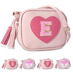 UIXIZQ Bolsa infantil para presente de aniversário, bolsa transversal com letra inicial para meninas, bolsa feminina de couro vegano com borla, Rosa, E