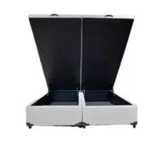 Cama Box Baú Casal Bipartido Blindado Linhão Cinza Com Pistão A Gás