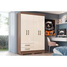 Guarda Roupa Solteiro 4 Portas E 2 Gavetas Briz Be12 Castanho - Henn