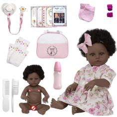 Boneca Bebê Reborn Princesa Negra Bolsa Maternidade Chupeta - Cegonha 