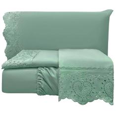 Jogo Lençol Queen Passione Bordado Inglês 4 pçs Verde
