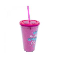 Copo Pink Com Canudo Melhores Amigas 450Ml - Projeto Kiwi