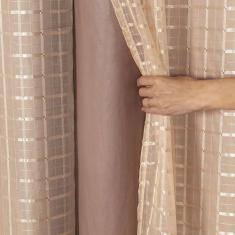 Cortina Blackout PVC com Tecido Voil Xadrez 2,80 m x 2,30 m Avelã - EC