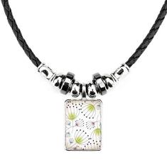 DIYthinker Colar de flor de dente-de-leão com pingente de corda de couro