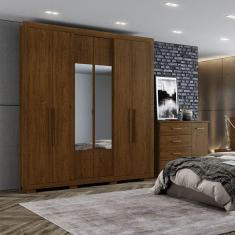 Roupeiro Guarda Roupa Casal 6 Portas Espelho 2 Gavetas Paiva