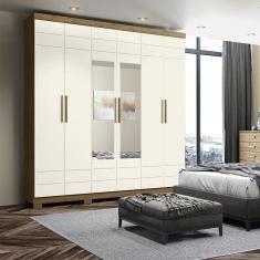 Guarda Roupa Roupeiro Casal Espelho 6 Portas 3 Gavetas Flora