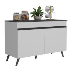 Balcão Cozinha Gabinete Pia 120 cm 2 Portas Veneza Multimóveis MP3738 Branco/Preto
