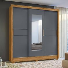 Guarda Roupa Casal 3 Portas Deslizantes Com Espelho 2 Gavetas Freijo / Cinza Bahamas - Moval