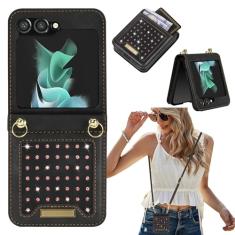 CCSmall Capa carteira transversal para Samsung Galaxy Z Flip 6 para mulheres, capa de telefone de couro PU com glitter brilhante com suporte de cartão com bloqueio RFID para Samsung Galaxy Z Flip6 /Z