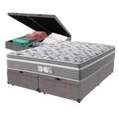 Cama Box Baú Cinza e Colchão Queen Evolution Molas Ensacadas Probel