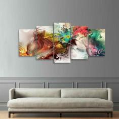 Quadro Abstrato Mosaico 5 Peças Colorido Sala Quarto 125x60 - Quadros 