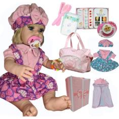 Boneca Bebê Reborn Realista 22 Itens Menina Loira Bolsa Maternidade Si