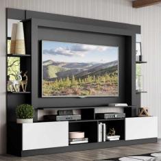 Rack c/ Painel TV 65" Prateleiras c/ Espelho Oslo Multimóveis Preto/Br