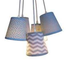 Lustre Pendente Luminária Cacho Tecido Chevron Tecidos Tons de Cinza e