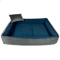 Cama para Cachorro Caminha Pet Scott Veludo Azul/Cinza com Travesseiro