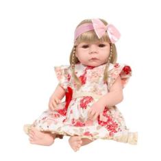 Boneca Reborn Bebê Loira Vestido Florido Kit 13 Acessórios - Cegonha R