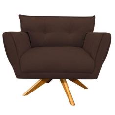 Poltrona Giratória Anitta Suede Base Madeira Marrom - DROSSI