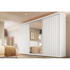 Guarda Roupa 3 Portas de Correr Ripada e 6 Gavetas c/Espelho York Branco Acetinado - Europa