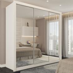 Guarda-Roupa Casal Luiza 3 Portas de Correr 4 Gavetas Espelhado Branco - Brv