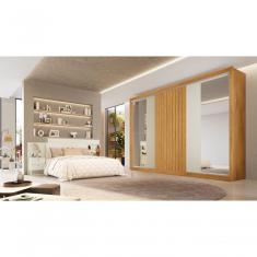 Guarda Roupa Casal Com Espelho 3 Portas 6 Gavetas - Vitoria-peroba-off White - Móveis Europa