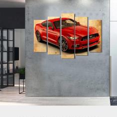 Quadro Decorativo Mustang  Vintage Vermelho 5 Peças Sala