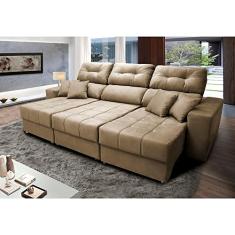 Sofá Retrátil e Reclinável Cama Inbox Diamond 2,52m Tecido Suede Velusoft Castor