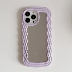 Capa de telefone com espelho invisível para iPhone 14 14Pro Max 13 12 Pro 11 XS XR Luxo 3D Ondulado Capa traseira de silicone macio, lavanda, para iphone 12ProMax