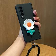 Bonita flor 3D rígida capa de telefone para PC para Samsung Galaxy Z Fold 4 3 Case protetor de dobradiça pulseira de silicone portátil, Style4, para samsung Z Fold 4