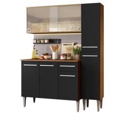 Cozinha Compacta Madesa Emilly Force com Armário, Balcão e Paneleiro - Rustic/preto
