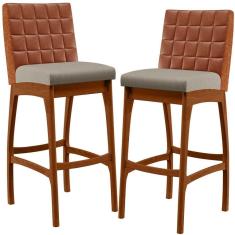 Kit 02 Banquetas Altas Mila Camel Linho Bege