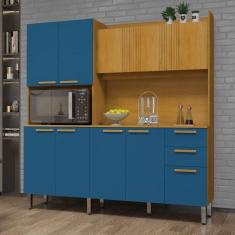 Cozinha Compacta Jean 10 Portas 2 Gavetas Cinamomo/Azul Turquesa - Chf Móveis