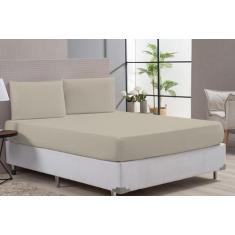 Jogo Lençol Cama Casal Padrão 80% Algodão Bege Elástico - Beatriz Enxo