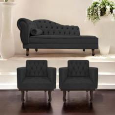 Kit Diva Recamier Diana 130cm Lado Direito e 02 Poltronas Classic Linh