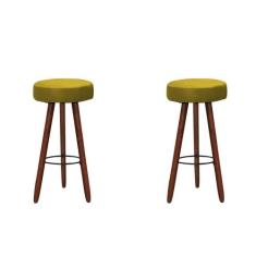 Kit 2 Banquetas Altas Redondas Pés Madeira Palito Londres - JOTABE, am