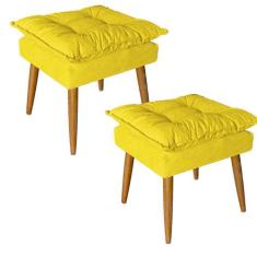 Kit 02 Puff Puf Banqueta Opala Para Quarto Sala Recepção Suede Amarelo